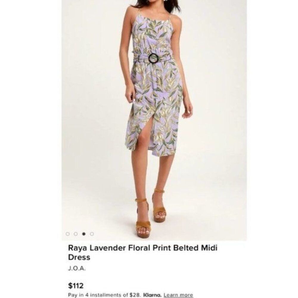 J.O.A Just One Answer Women Belted Sleeveless Lavender Leaf Print Dress Size L